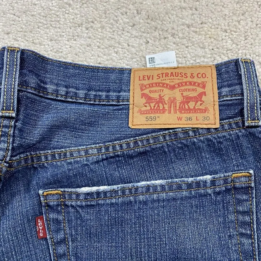 Levis 559 Jeans Mens 36x30 Blue Medium Wash Relaxed Straight Zip Fly Denim